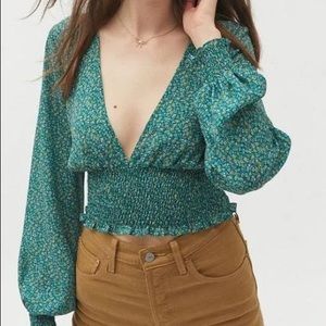 Urban Outfitters Long Sleeve Cropped Floral Blouse